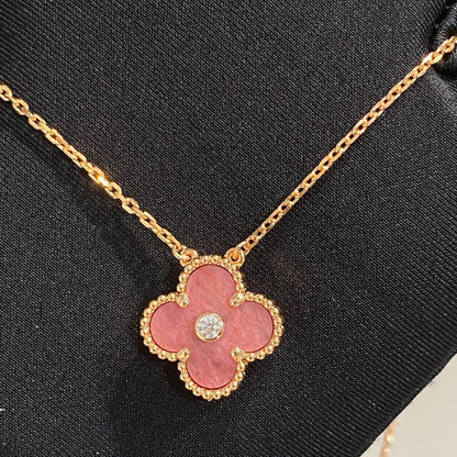 [⭐Luxery]CLOVER 15MM DIAMOND RHODONITE NECKLACE