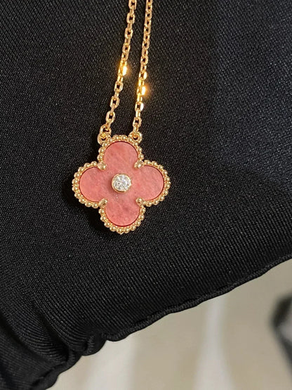 [⭐Luxery]CLOVER 15MM DIAMOND RHODONITE NECKLACE