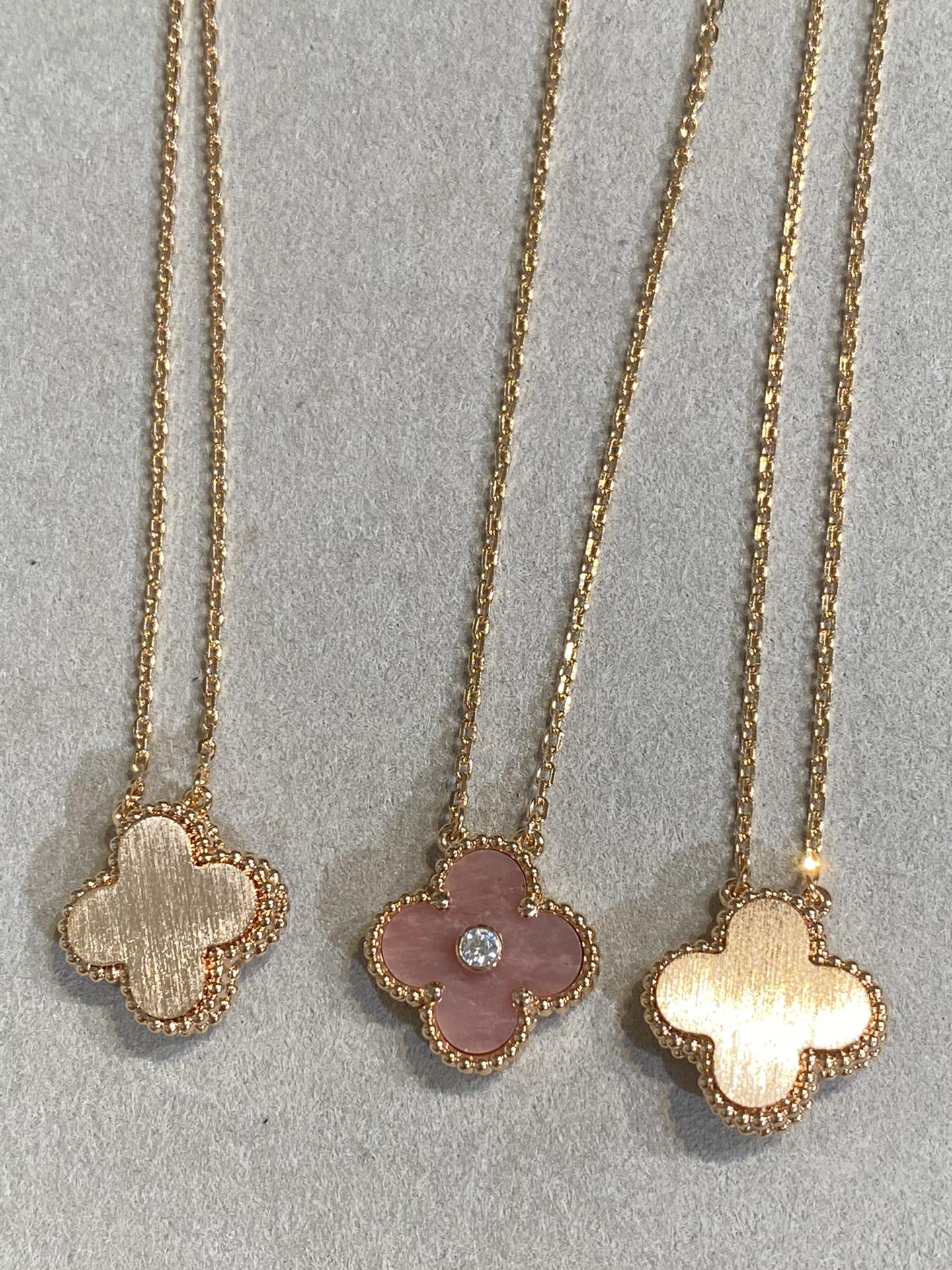 [⭐Luxery]CLOVER 15MM DIAMOND RHODONITE NECKLACE