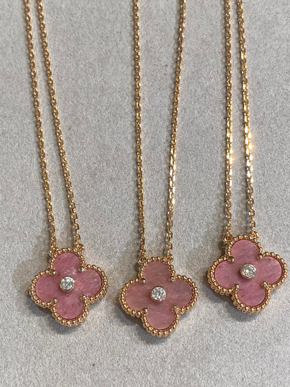 [⭐Luxery]CLOVER 15MM DIAMOND RHODONITE NECKLACE