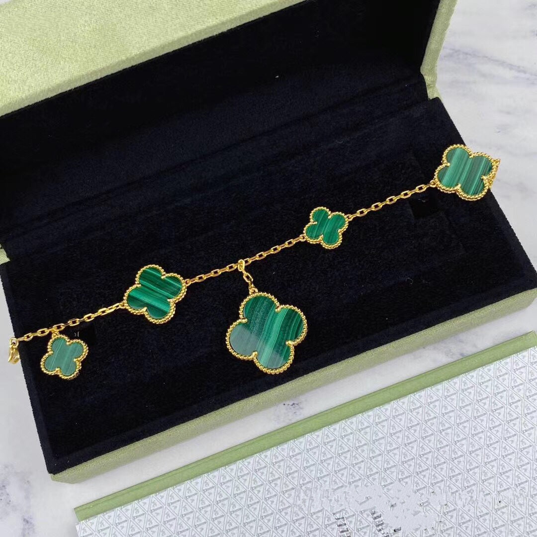 [⭐Luxery]MAGIC CLOVER MALACHITE GOLD BRACELET 5 MOTIFS
