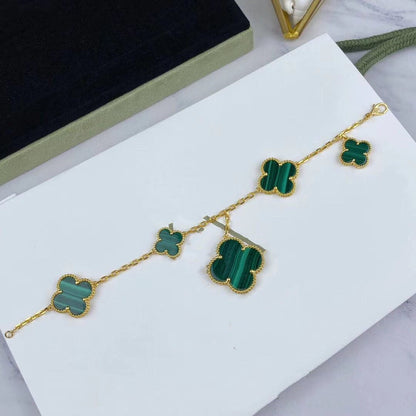 [⭐Luxery]MAGIC CLOVER MALACHITE GOLD BRACELET 5 MOTIFS