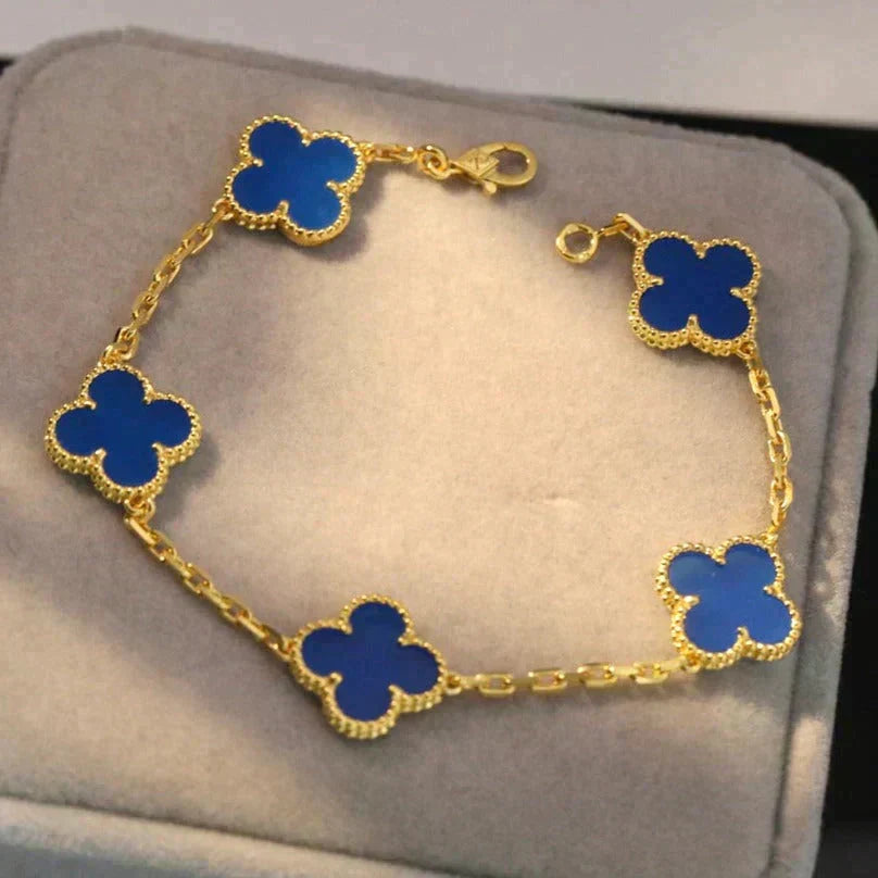 [⭐Luxery] CLOVER 5 MOTIF BLUE AGATE BRACELET COLLECTION