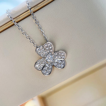 [⭐Luxery]CLOVER DIAMOND NECKLACE SILVER