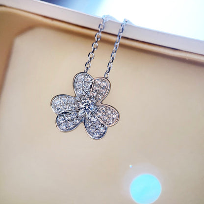 [⭐Luxery]CLOVER DIAMOND NECKLACE SILVER