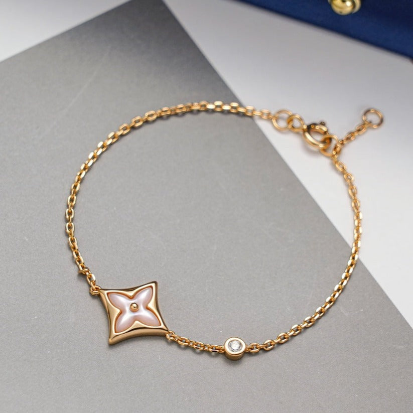[⭐Luxery]STAR 1 DIAMOND PINK GOLD BRACELET