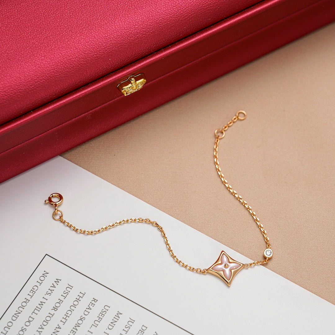 [⭐Luxery]STAR 1 DIAMOND PINK GOLD BRACELET