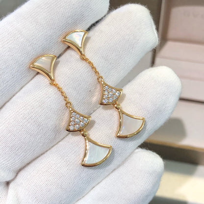 [⭐Luxery]DREAM EARRINGS 3 MOTIFS DIAMOND MOP PINK GOLD