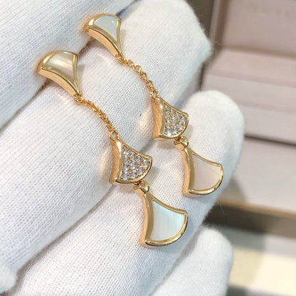 [⭐Luxery]DREAM EARRINGS 3 MOTIFS DIAMOND MOP PINK GOLD