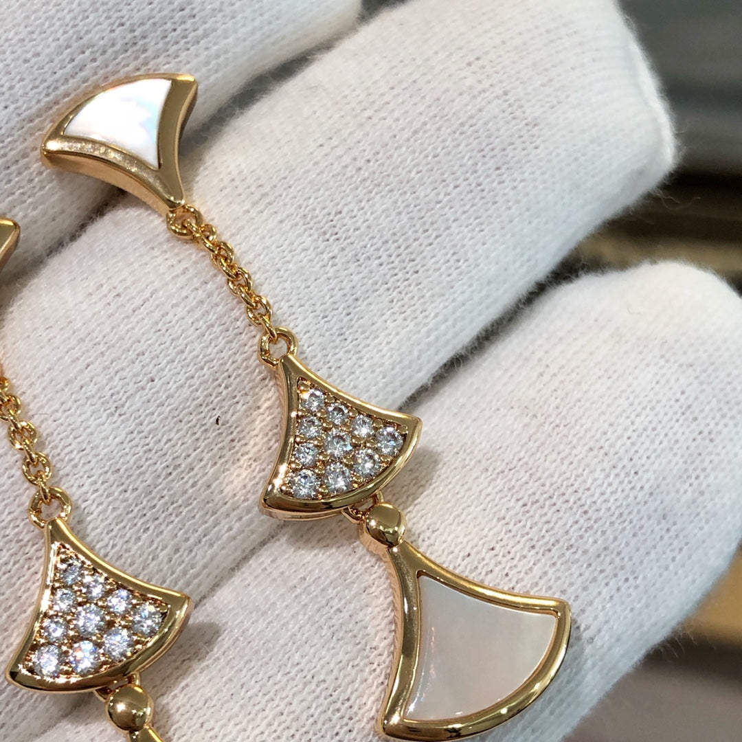 [⭐Luxery]DREAM EARRINGS 3 MOTIFS DIAMOND MOP PINK GOLD