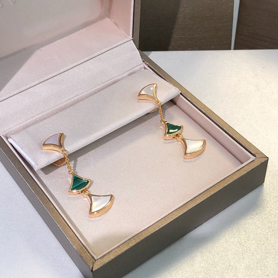 [⭐Luxery]DREAM EARRINGS 3 MOTIFS MALACHITE MOP PINK GOLD