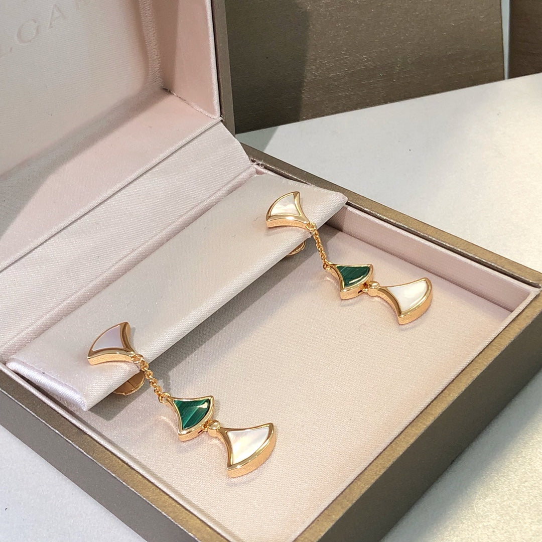 [⭐Luxery]DREAM EARRINGS 3 MOTIFS MALACHITE MOP PINK GOLD