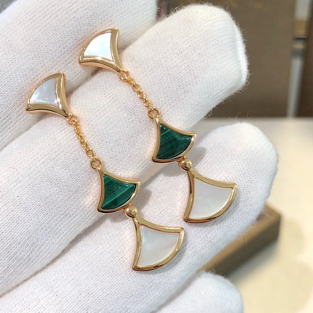 [⭐Luxery]DREAM EARRINGS 3 MOTIFS MALACHITE MOP PINK GOLD