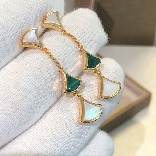 [⭐Luxery]DREAM EARRINGS 3 MOTIFS MALACHITE MOP PINK GOLD