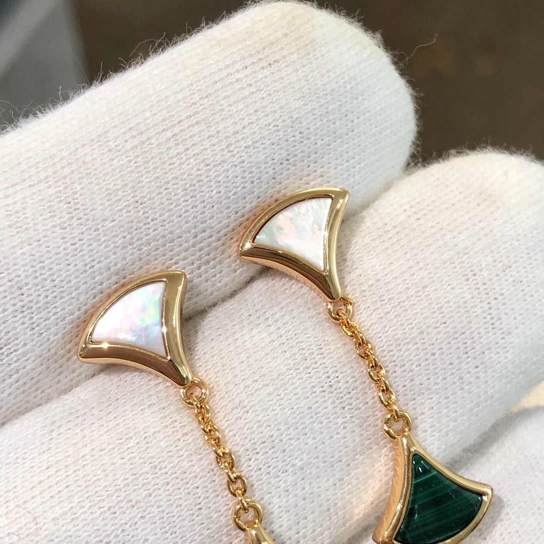 [⭐Luxery]DREAM EARRINGS 3 MOTIFS MALACHITE MOP PINK GOLD