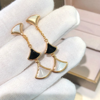 [⭐Luxery]DREAM EARRINGS 3 MOTIFS ONYX MOP PINK GOLD