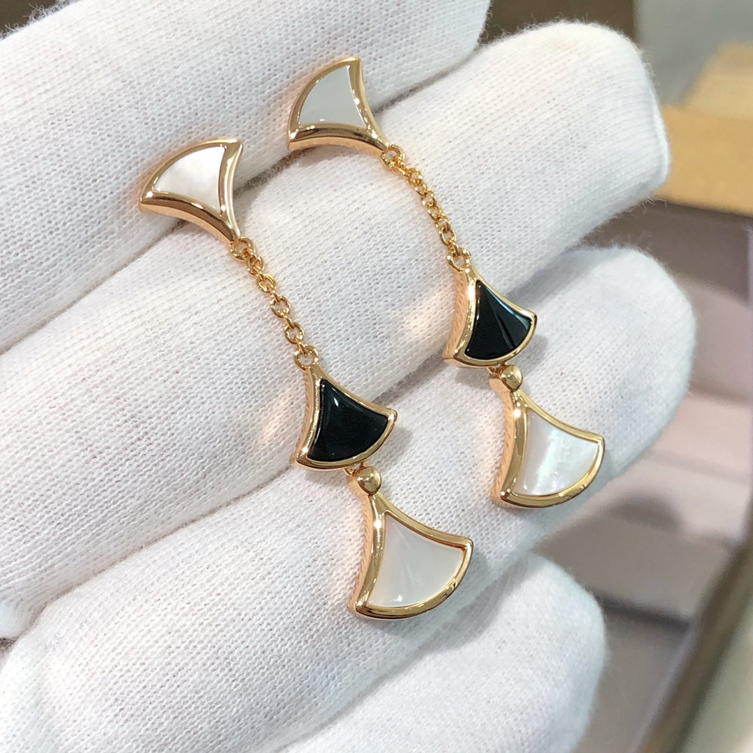 [⭐Luxery]DREAM EARRINGS 3 MOTIFS ONYX MOP PINK GOLD