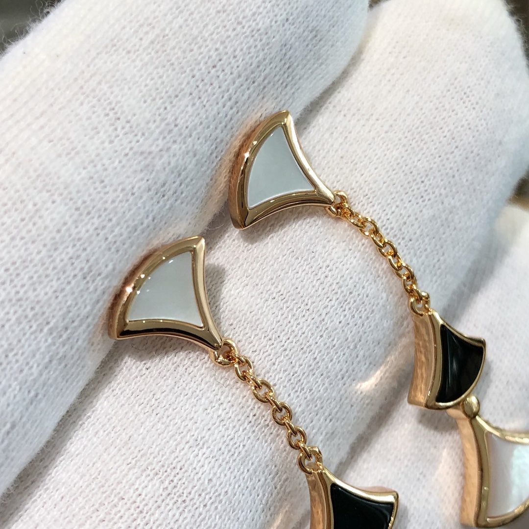[⭐Luxery]DREAM EARRINGS 3 MOTIFS ONYX MOP PINK GOLD
