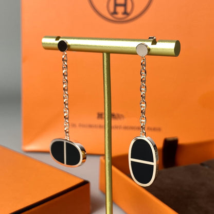 [⭐Luxery]CHAINE VERSO BLACK CERAMIC EARRINGS