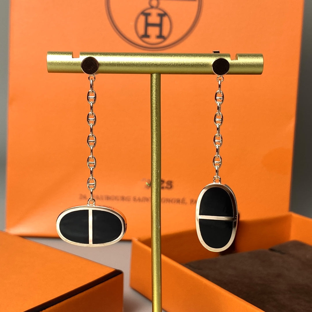 [⭐Luxery]CHAINE VERSO BLACK CERAMIC EARRINGS