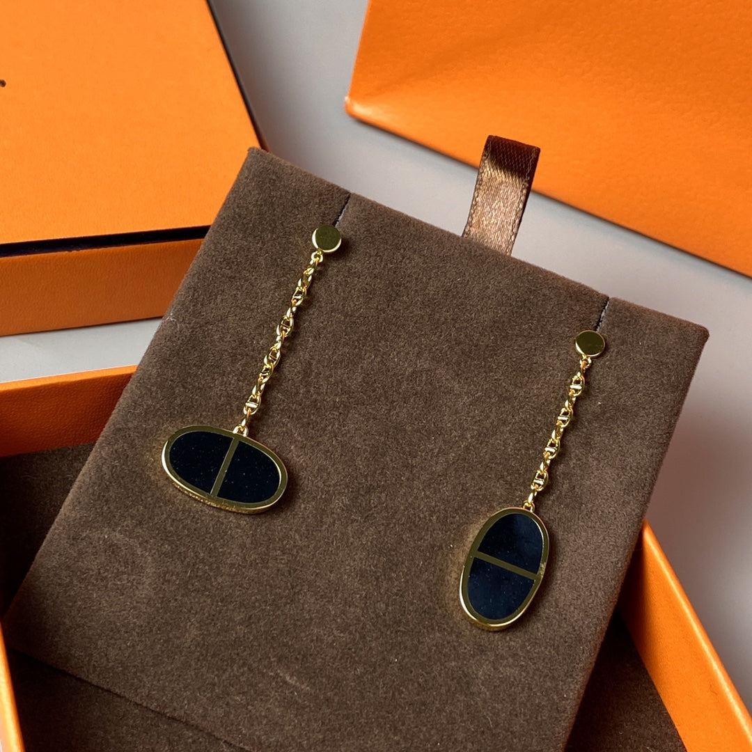 [⭐Luxery]CHAINE VERSO BLACK CERAMIC EARRINGS