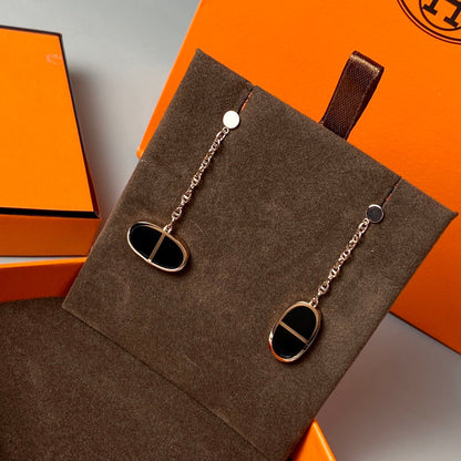 [⭐Luxery]CHAINE VERSO BLACK CERAMIC EARRINGS