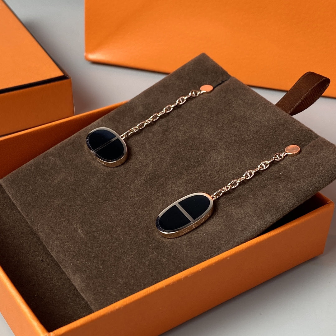 [⭐Luxery]CHAINE VERSO BLACK CERAMIC EARRINGS