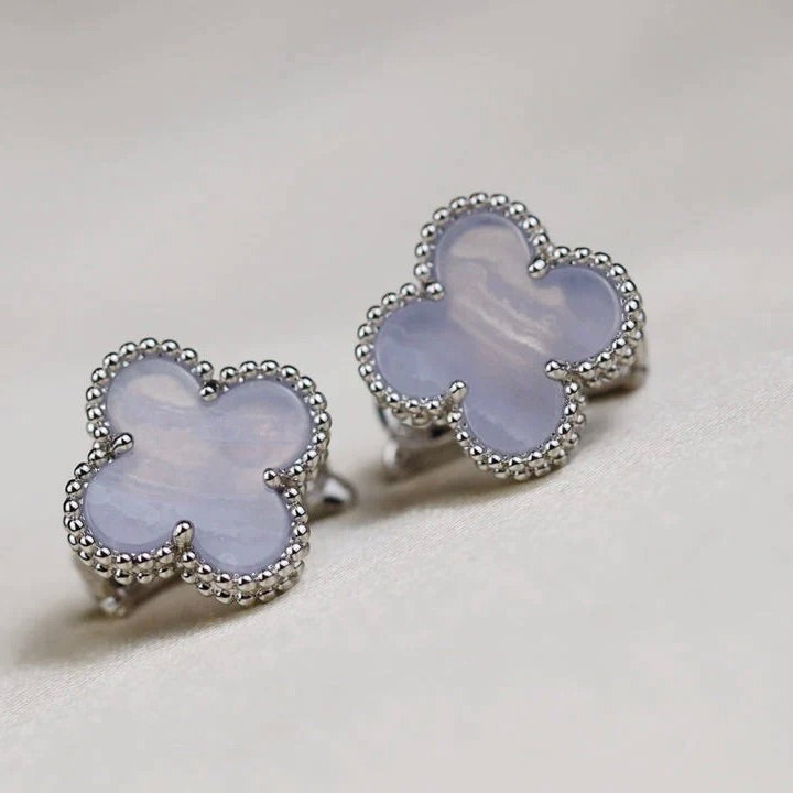 [⭐Luxery]CLOVER MEDIUM 1 MOTIFS  WHITE MOP EARRINGS SILVER