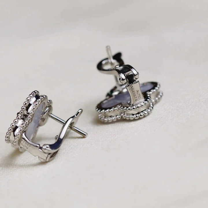 [⭐Luxery]CLOVER MEDIUM 1 MOTIFS  WHITE MOP EARRINGS SILVER