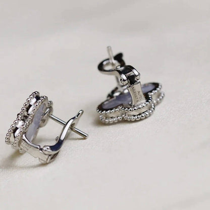 [⭐Luxery]CLOVER MEDIUM 1 MOTIFS  WHITE MOP EARRINGS SILVER