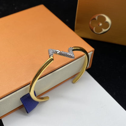 [⭐Luxery]VOLTE UPSITE DOWN DIAMOND GOLD OPEN BRACELET