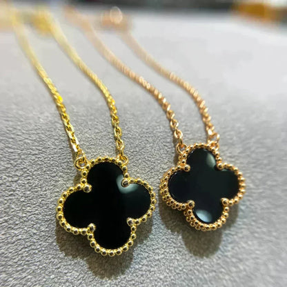 [⭐Luxery]CLOVER 15MM BLACK ONYX SINGLE FLOWER NECKLACE