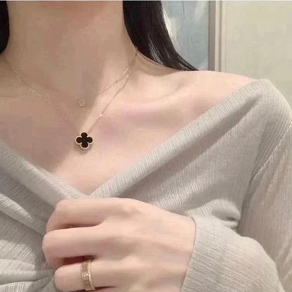 [⭐Luxery]CLOVER 15MM BLACK ONYX SINGLE FLOWER NECKLACE