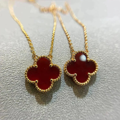 [⭐Luxery]CLOVER 15MM CARNELIAN SINGLE FLOWER NECKLACE