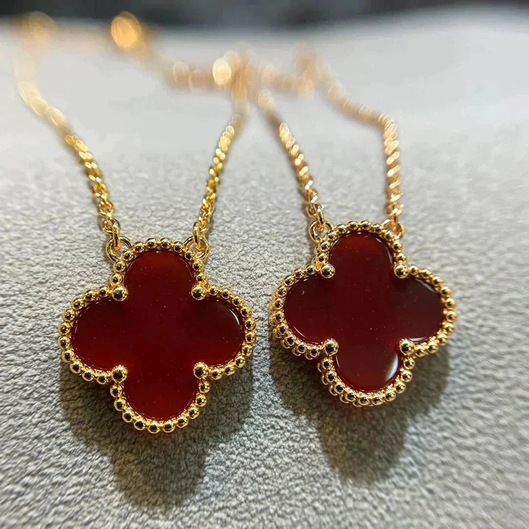 [⭐Luxery]CLOVER 15MM CARNELIAN SINGLE FLOWER NECKLACE