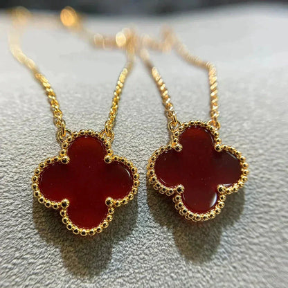 [⭐Luxery]CLOVER 15MM CARNELIAN SINGLE FLOWER NECKLACE