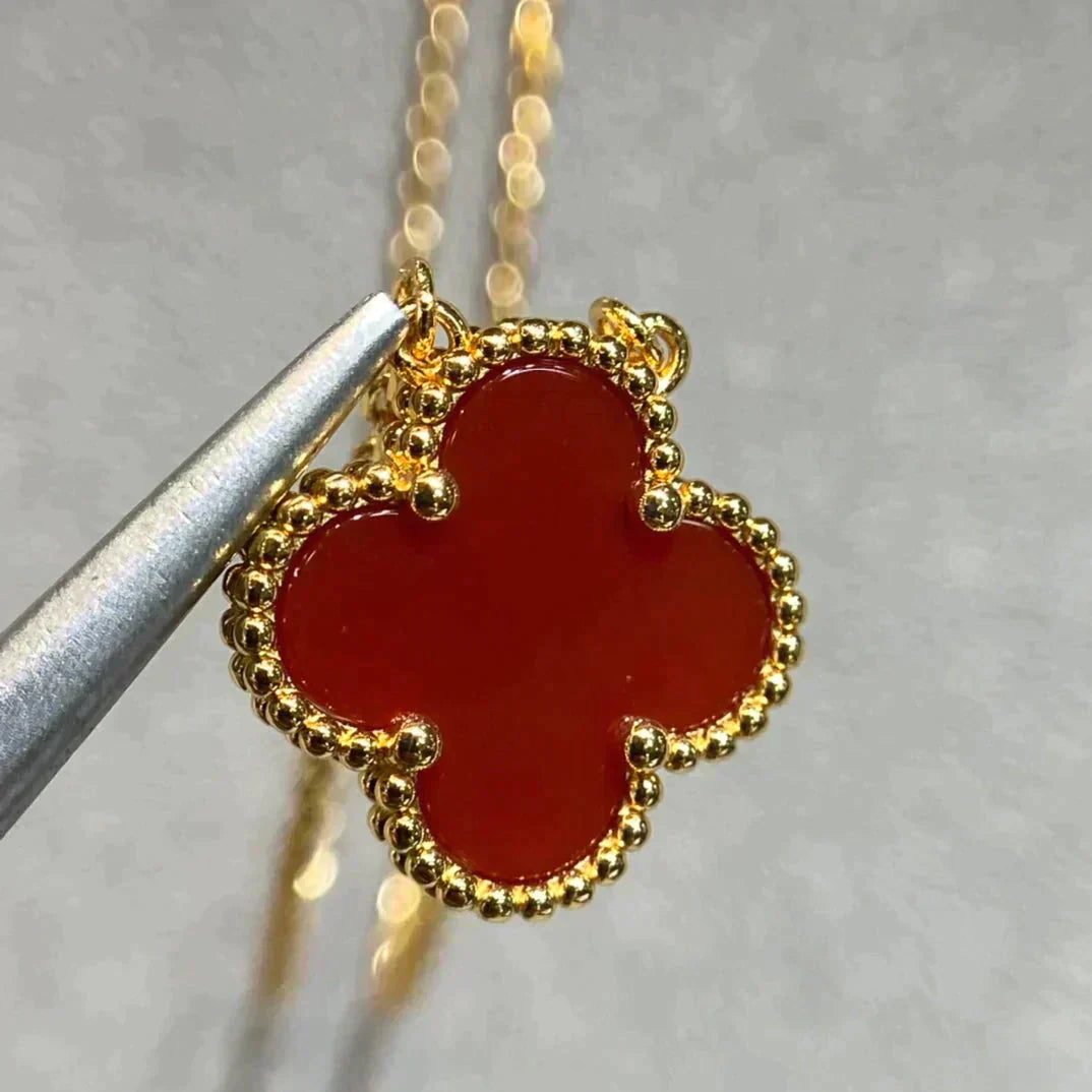 [⭐Luxery]CLOVER 15MM CARNELIAN SINGLE FLOWER NECKLACE