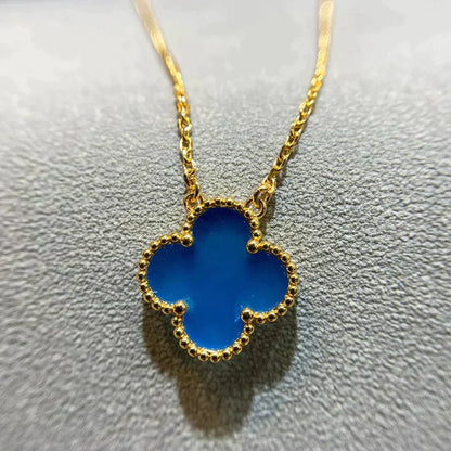 [⭐Luxery]CLOVER 15MM BLUE AGATE NECKLACE