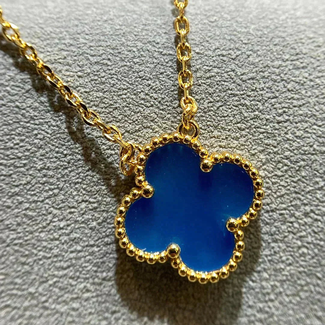 [⭐Luxery]CLOVER 15MM BLUE AGATE NECKLACE