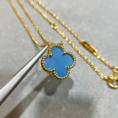 [⭐Luxery]CLOVER 15MM BLUE AGATE NECKLACE
