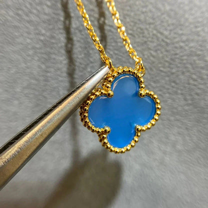 [⭐Luxery]CLOVER 15MM BLUE AGATE NECKLACE