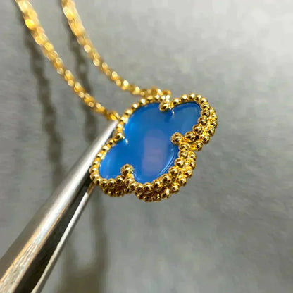 [⭐Luxery]CLOVER 15MM BLUE AGATE NECKLACE