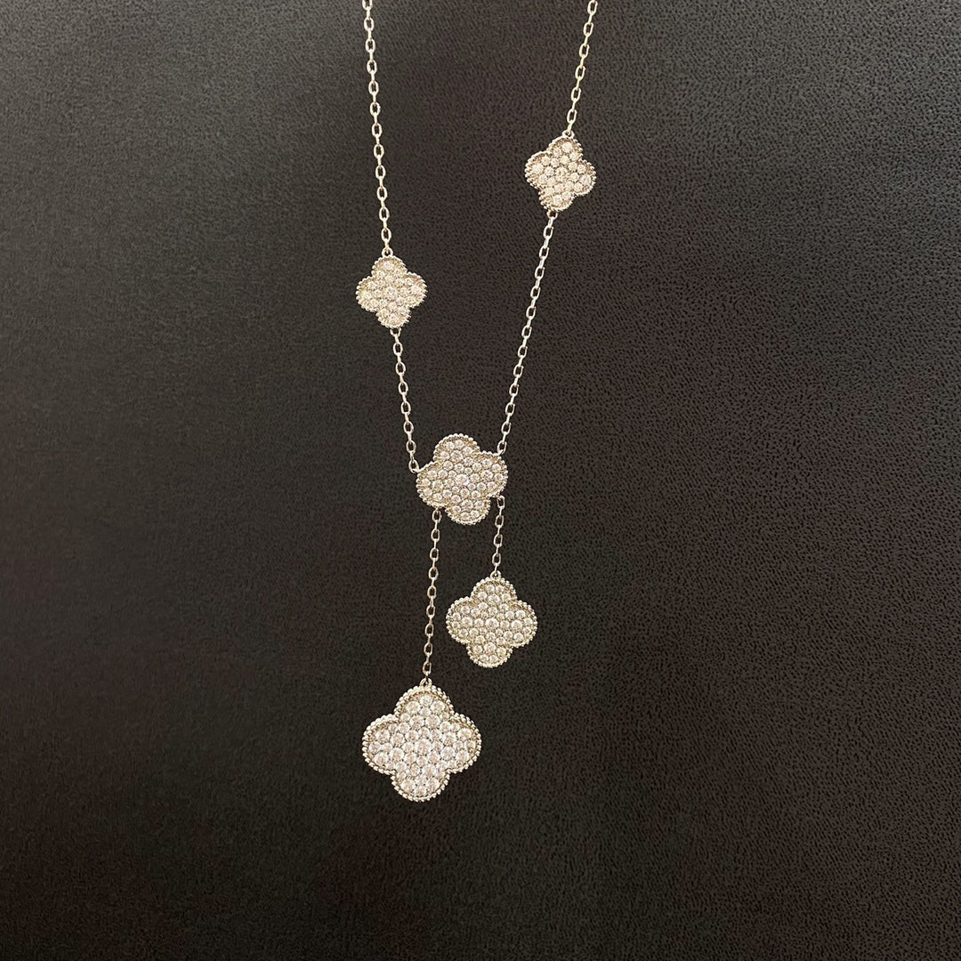 [⭐Luxery]CLOVER 5 MOTIFS SILVER DIAMONDS NECKLACE