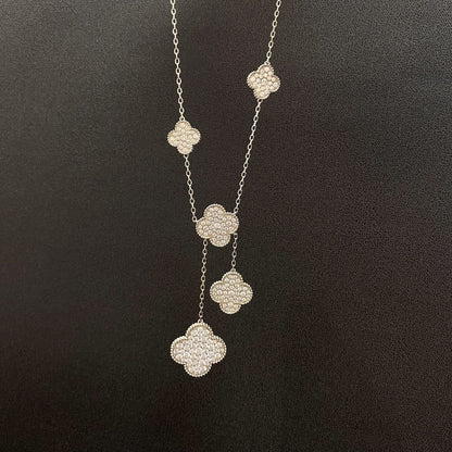 [⭐Luxery]CLOVER 5 MOTIFS SILVER DIAMONDS NECKLACE