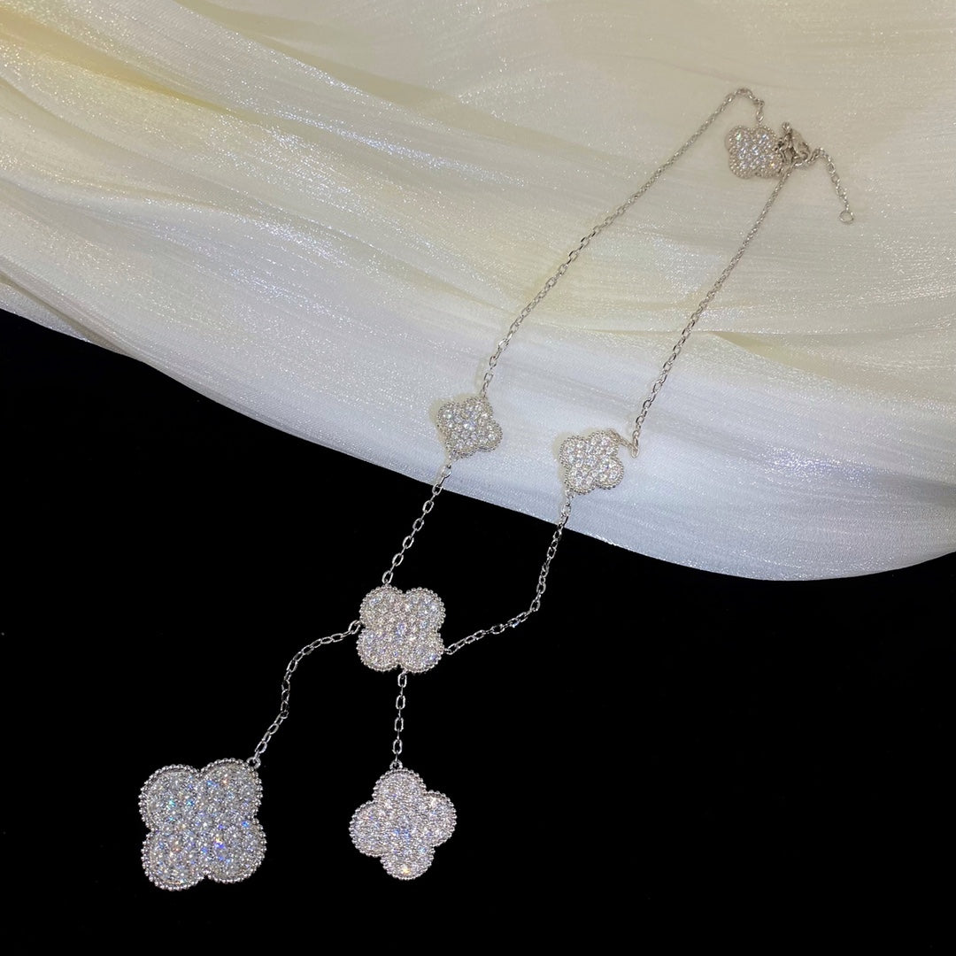 [⭐Luxery]CLOVER 5 MOTIFS SILVER DIAMONDS NECKLACE
