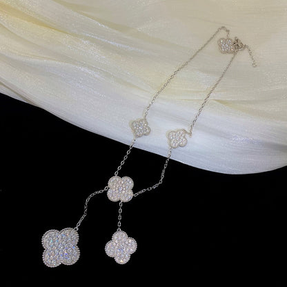 [⭐Luxery]CLOVER 5 MOTIFS SILVER DIAMONDS NECKLACE