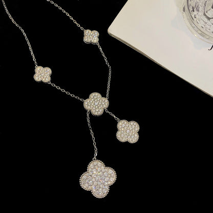 [⭐Luxery]CLOVER 5 MOTIFS SILVER DIAMONDS NECKLACE