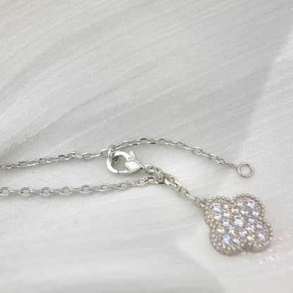 [⭐Luxery]CLOVER 5 MOTIFS SILVER DIAMONDS NECKLACE