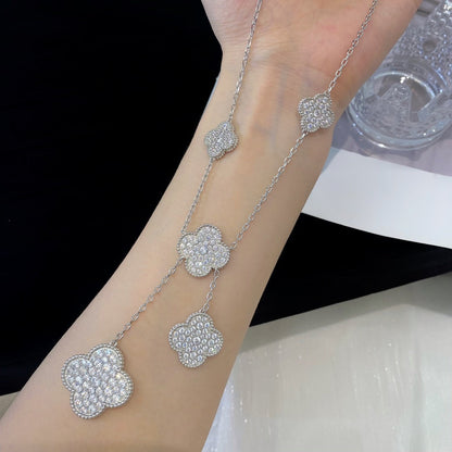 [⭐Luxery]CLOVER 5 MOTIFS SILVER DIAMONDS NECKLACE