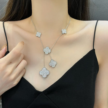 [⭐Luxery]CLOVER 5 MOTIFS SILVER DIAMONDS NECKLACE
